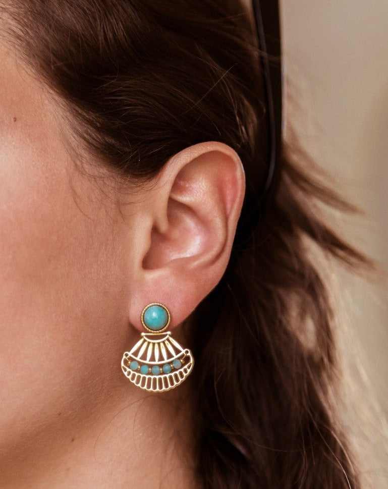 Boucles d'oreilles tendance en acier inoxydable avec pierres turquoise
